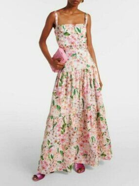 Agua By Agua Bendita lima jardiniera' floral-print linen maxi dress